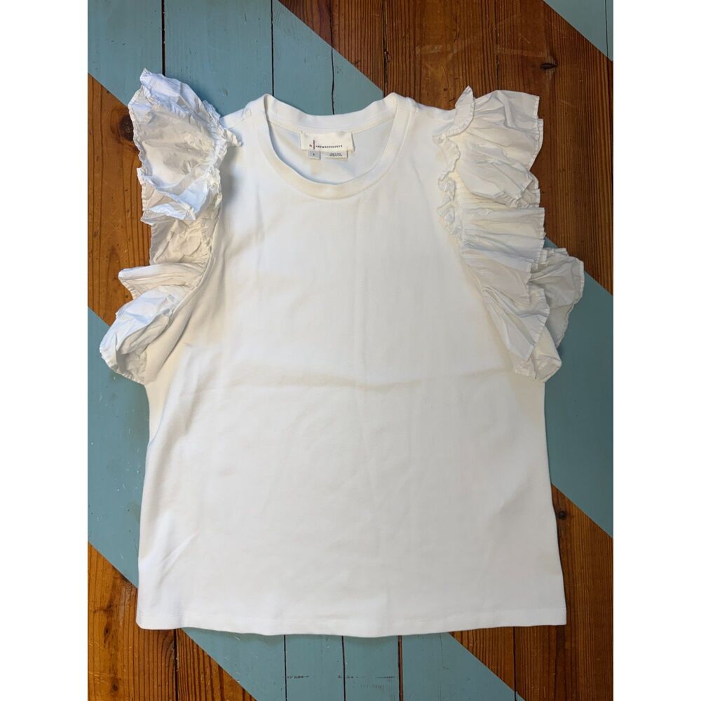 Anthro by Anthropologie White Ruffle Sleeve Tank Top Size Small - Picture 2 of 6